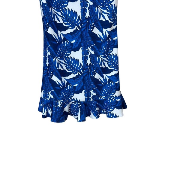 Tina + Jenna Leaf Print Dress XXS Ruffle Hem Sleeveless Blue White Vneck Mini - Picture 4 of 9